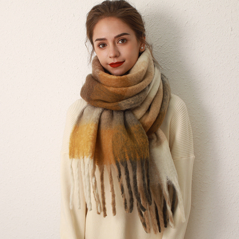 AC Grid Thickened New Mohair Cashmere Scarves For Women