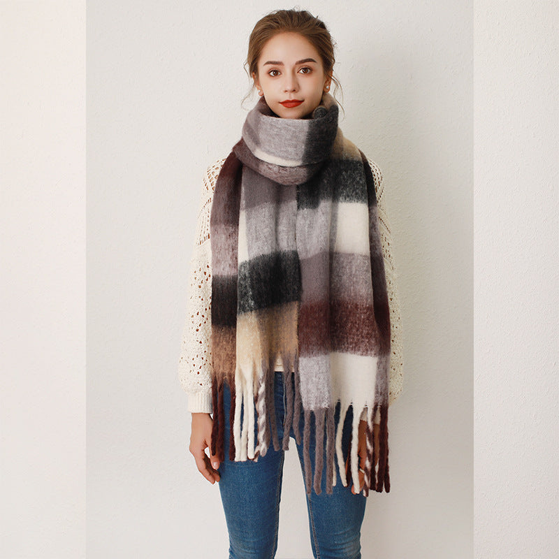 AC Grid Thickened New Mohair Cashmere Scarves For Women