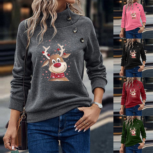 Fawn Christmas Loose Long Sleeve Sweatershirt Women
