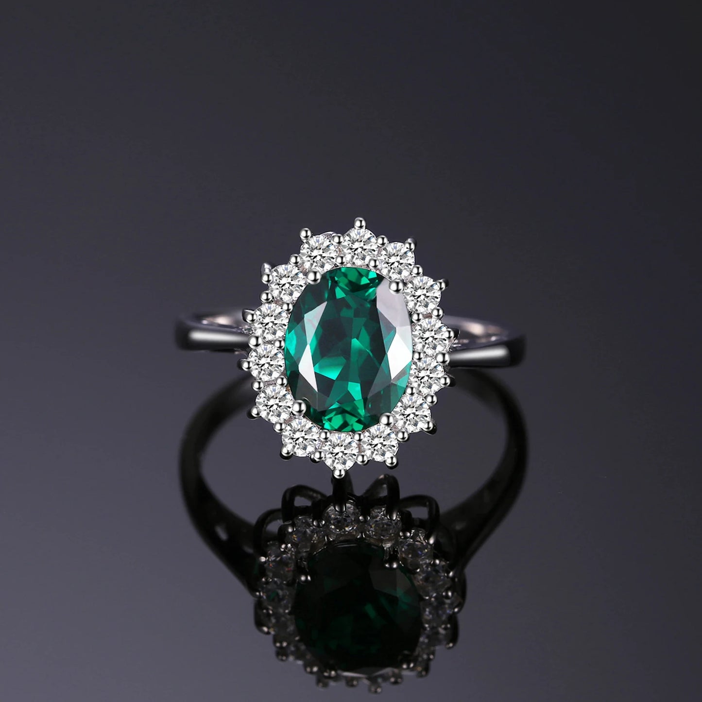 Diana Style Emerald 925 Sterling Silver Ring