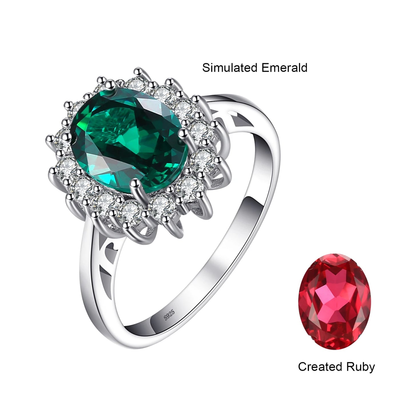 Diana Style Emerald 925 Sterling Silver Ring