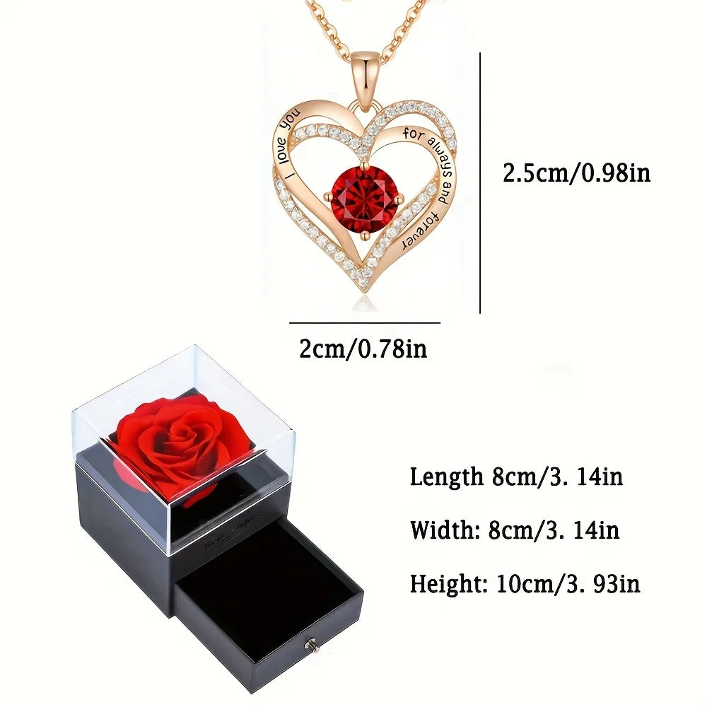 Luxury Red Zircon Pendant Necklaces With Rose Flower Gift Box