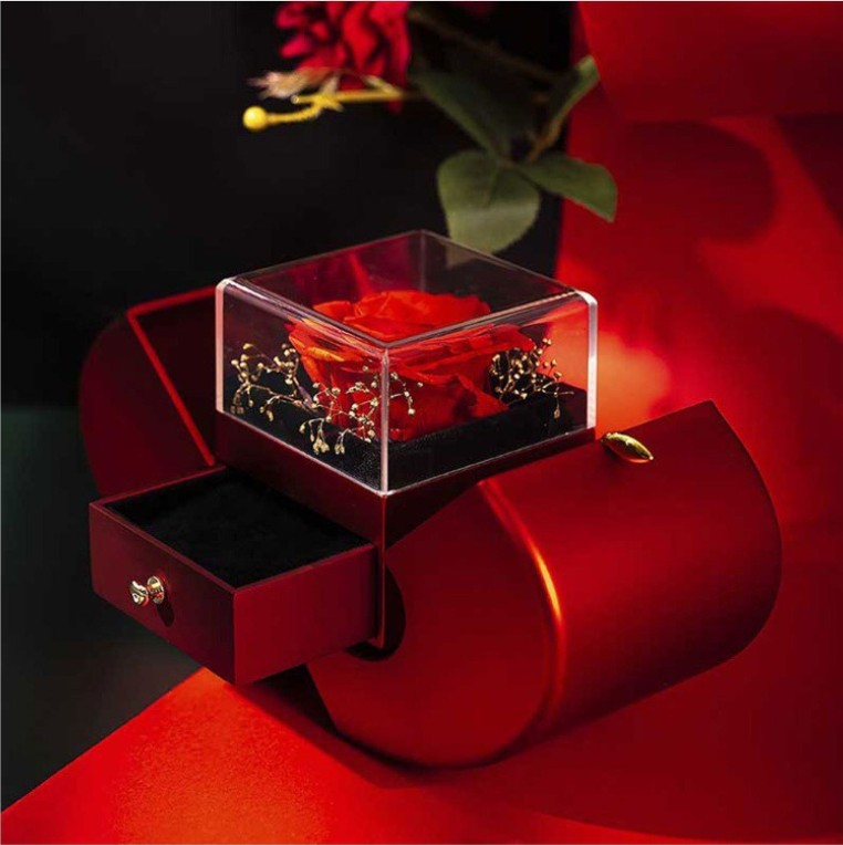 Fashion Jewelry Box With Necklace and Artificial Flower Rose