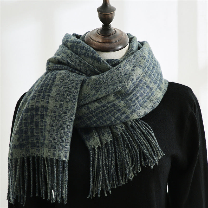 Women's New Thickened Warm Tassel Plaid Cashmere Scarves