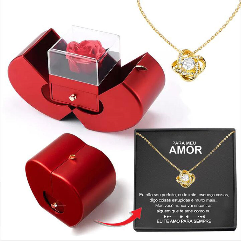 Fashion Jewelry Box With Necklace and Artificial Flower Rose