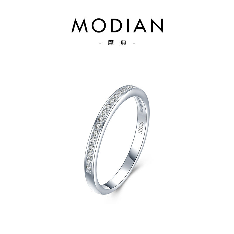 Modian 925 Sterling Silver Japanese and Korean-Style Light Luxury Folding Ring with Wind Ins Tide Tourmaline Temperament and Fully-Jewelled Crown Row Ring Women