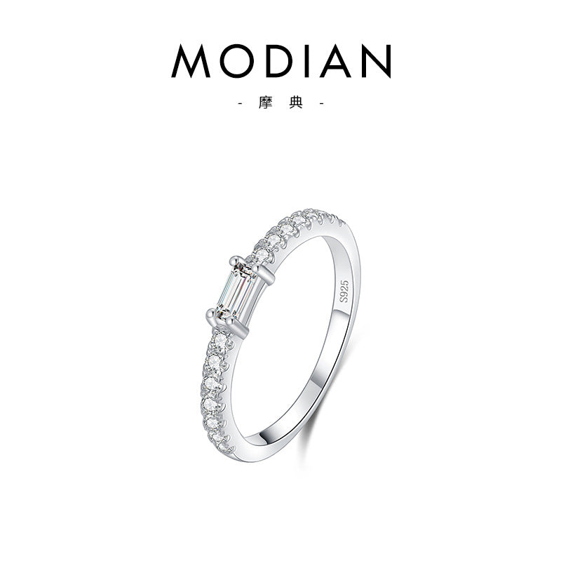 Modian 925 Sterling Silver Japanese and Korean-Style Light Luxury Folding Ring with Wind Ins Tide Tourmaline Temperament and Fully-Jewelled Crown Row Ring Women