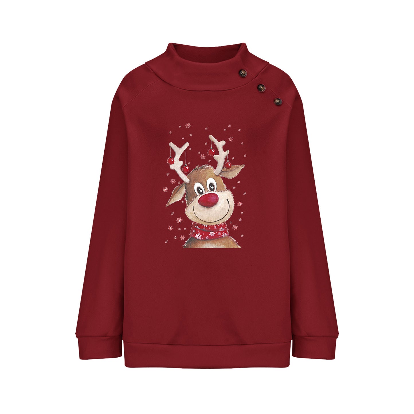 Fawn Christmas Loose Long Sleeve Sweatershirt Women