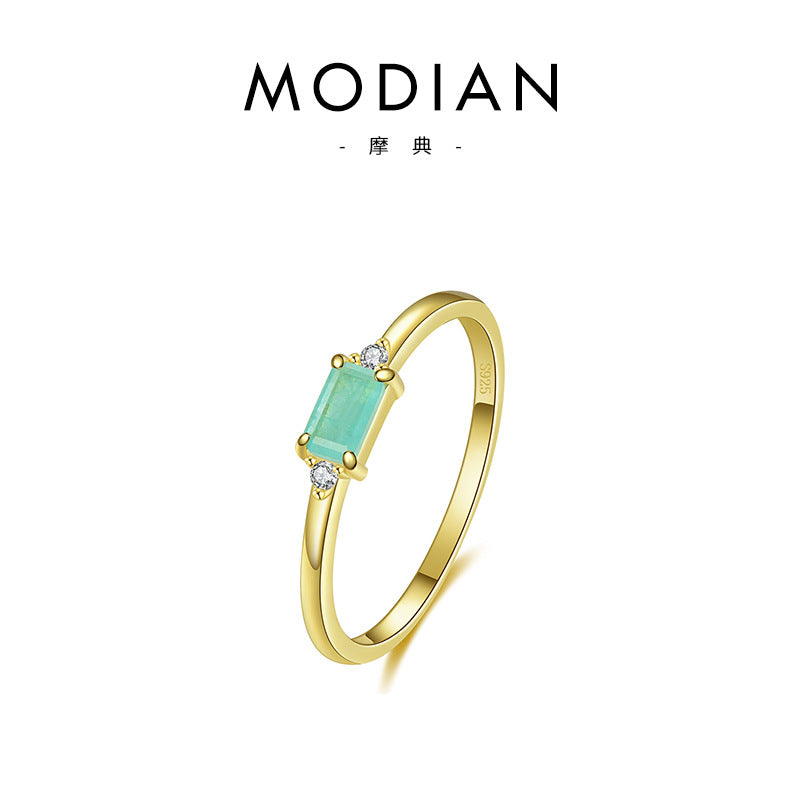 Modian 925 Sterling Silver Japanese and Korean-Style Light Luxury Folding Ring with Wind Ins Tide Tourmaline Temperament and Fully-Jewelled Crown Row Ring Women