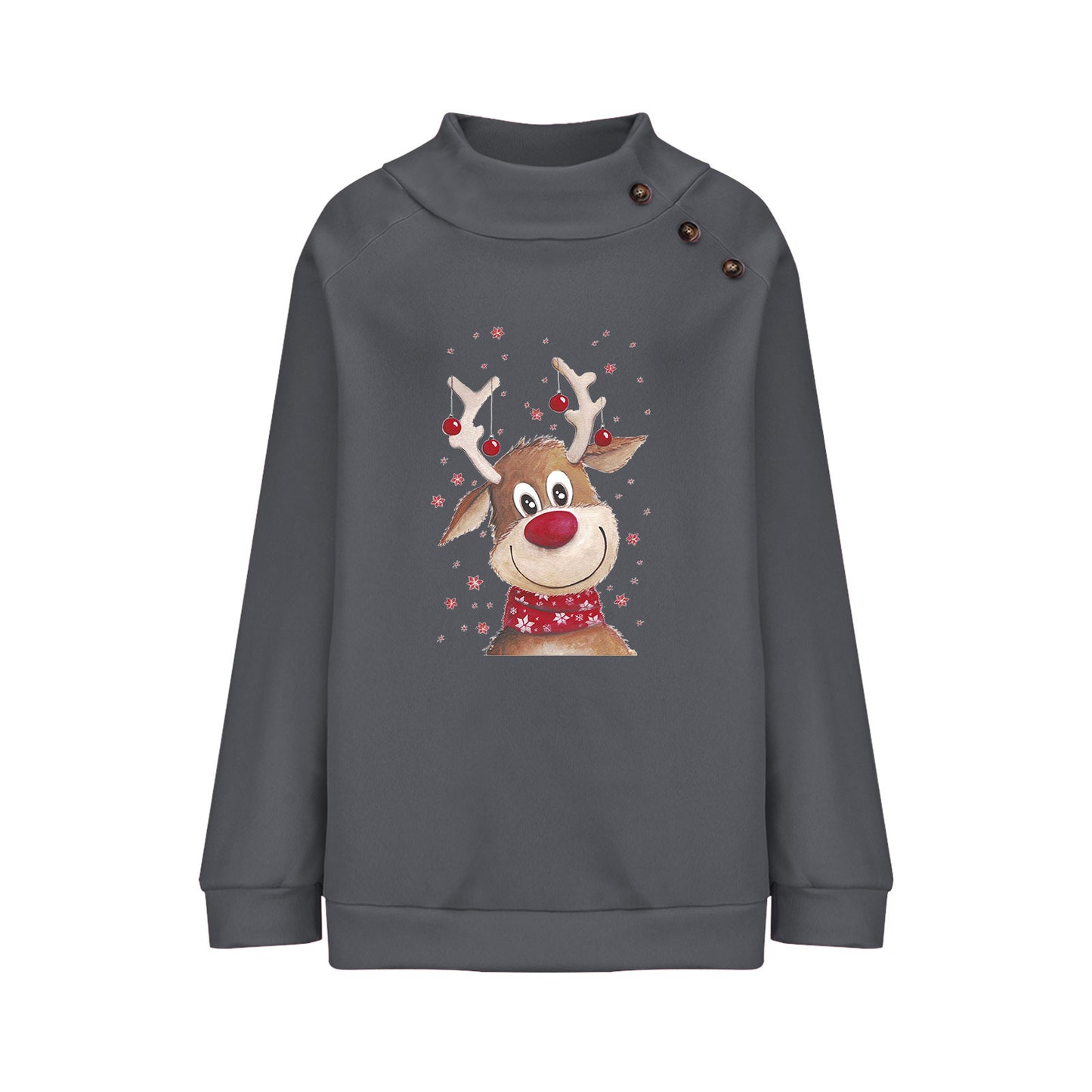 Fawn Christmas Loose Long Sleeve Sweatershirt Women