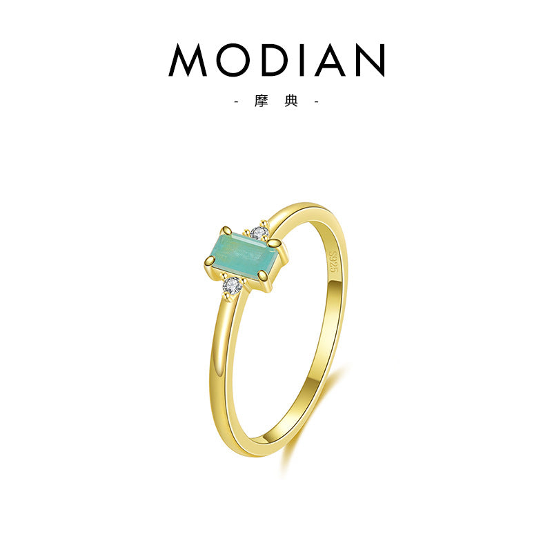 Modian 925 Sterling Silver Japanese and Korean-Style Light Luxury Folding Ring with Wind Ins Tide Tourmaline Temperament and Fully-Jewelled Crown Row Ring Women