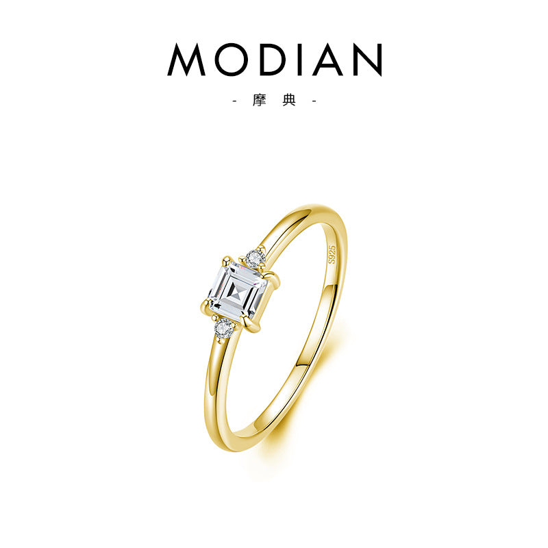 Modian 925 Sterling Silver Japanese and Korean-Style Light Luxury Folding Ring with Wind Ins Tide Tourmaline Temperament and Fully-Jewelled Crown Row Ring Women