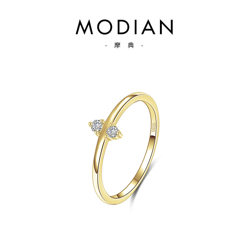 Modian 925 Sterling Silver Japanese and Korean-Style Light Luxury Folding Ring with Wind Ins Tide Tourmaline Temperament and Fully-Jewelled Crown Row Ring Women