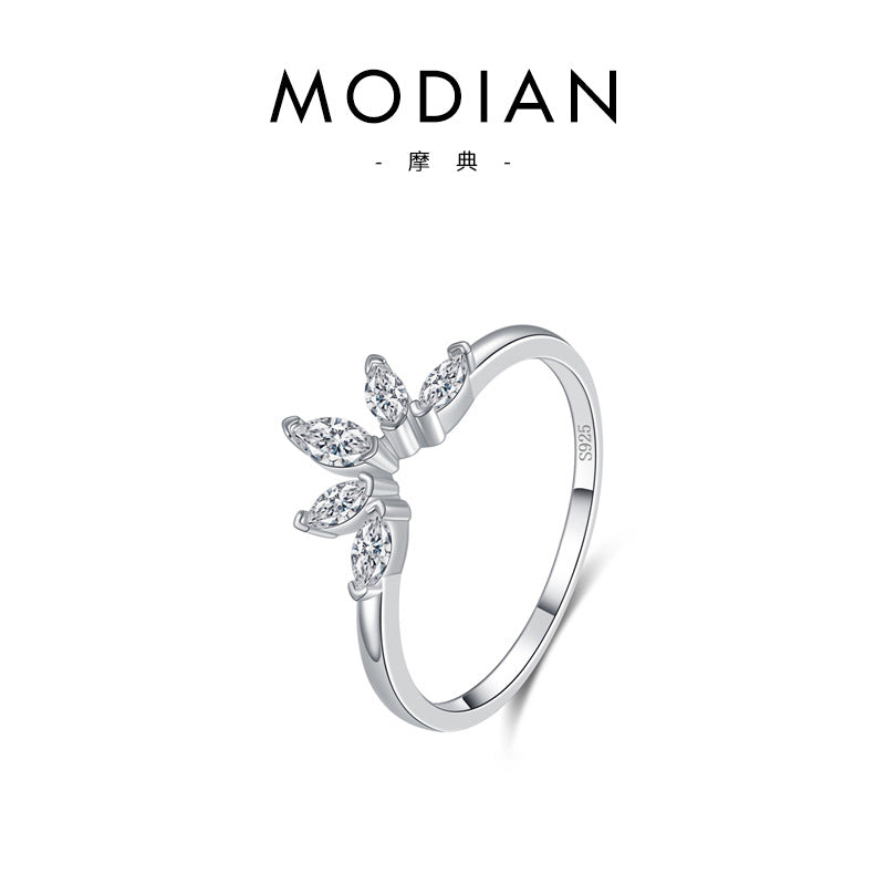 Modian 925 Sterling Silver Japanese and Korean-Style Light Luxury Folding Ring with Wind Ins Tide Tourmaline Temperament and Fully-Jewelled Crown Row Ring Women