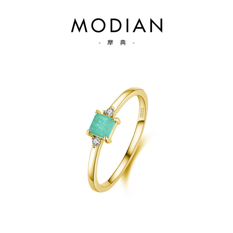 Modian 925 Sterling Silver Japanese and Korean-Style Light Luxury Folding Ring with Wind Ins Tide Tourmaline Temperament and Fully-Jewelled Crown Row Ring Women