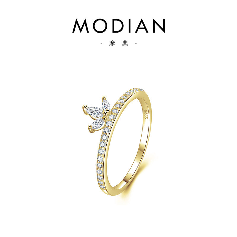 Modian 925 Sterling Silver Japanese and Korean-Style Light Luxury Folding Ring with Wind Ins Tide Tourmaline Temperament and Fully-Jewelled Crown Row Ring Women