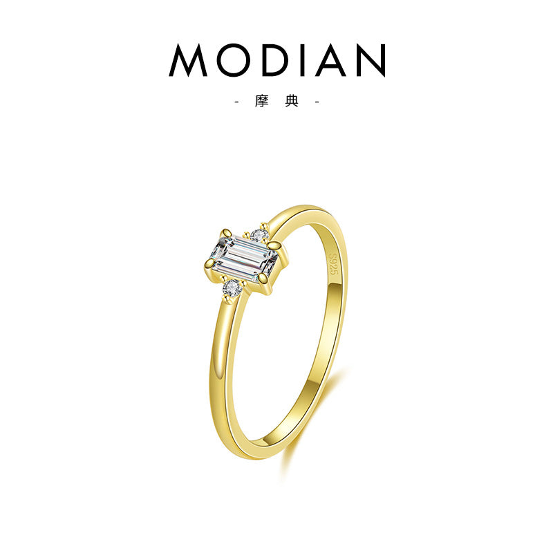 Modian 925 Sterling Silver Japanese and Korean-Style Light Luxury Folding Ring with Wind Ins Tide Tourmaline Temperament and Fully-Jewelled Crown Row Ring Women