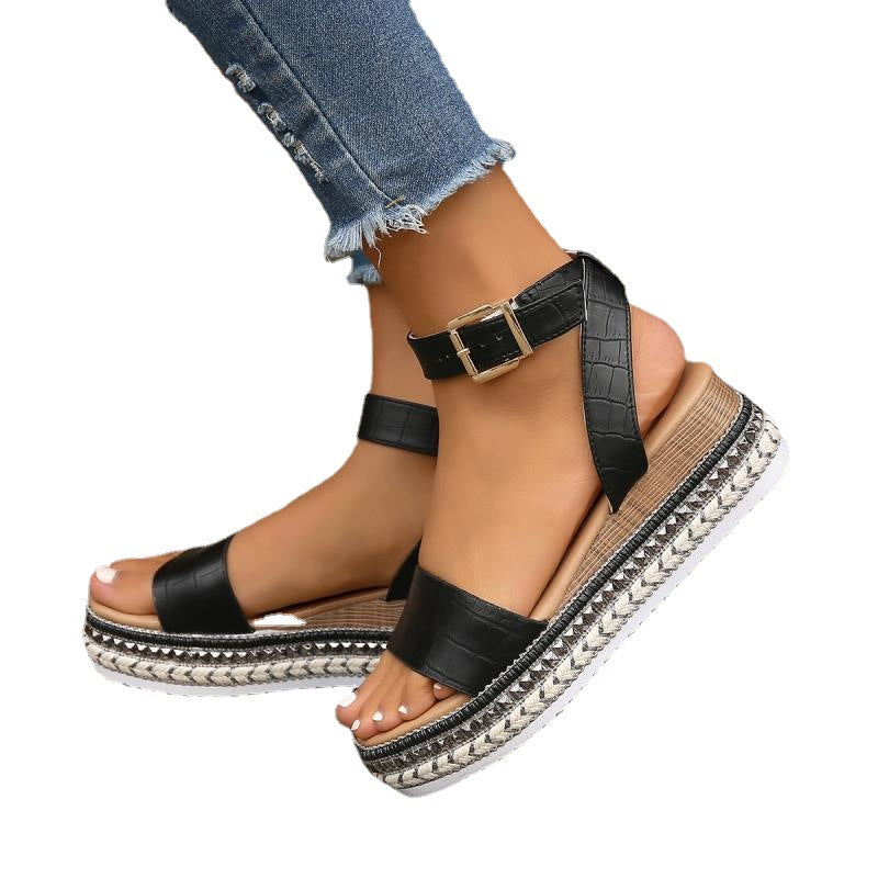 Women's Plus Size Rope Bottom Platform Sandals