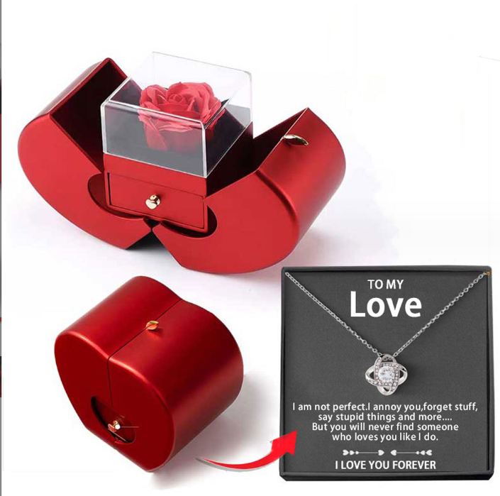 Fashion Jewelry Box With Necklace and Artificial Flower Rose