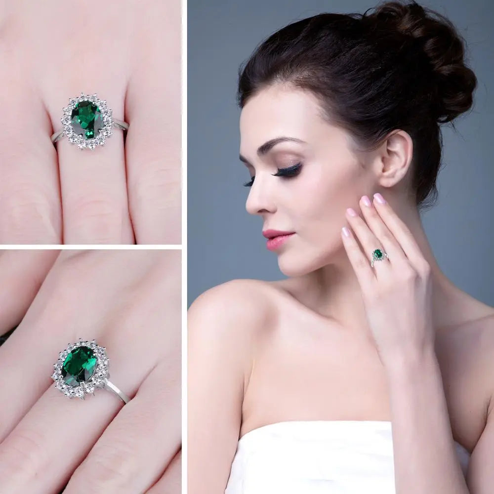 Diana Style Emerald 925 Sterling Silver Ring