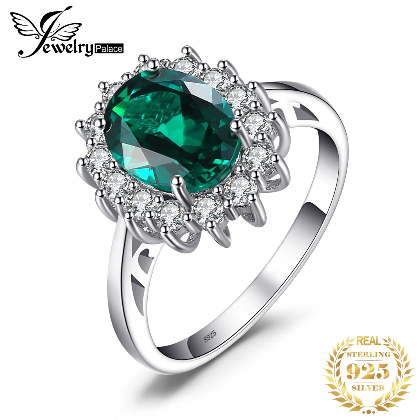 Diana Style Emerald 925 Sterling Silver Ring